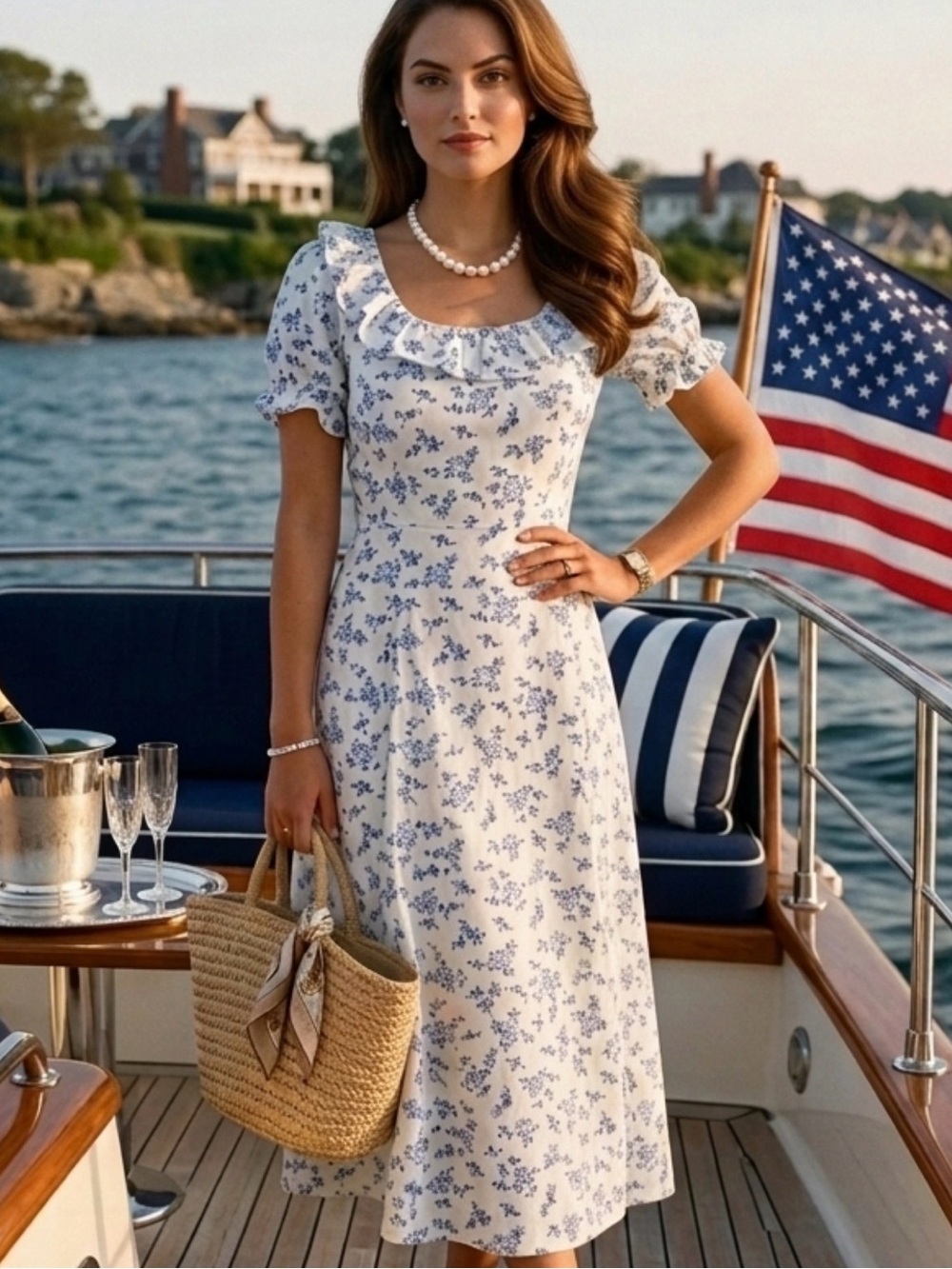 Polo Ralph Lauren 100% Linen Blue Floral Prairie Midi Dress Women’s 4 S Preppy